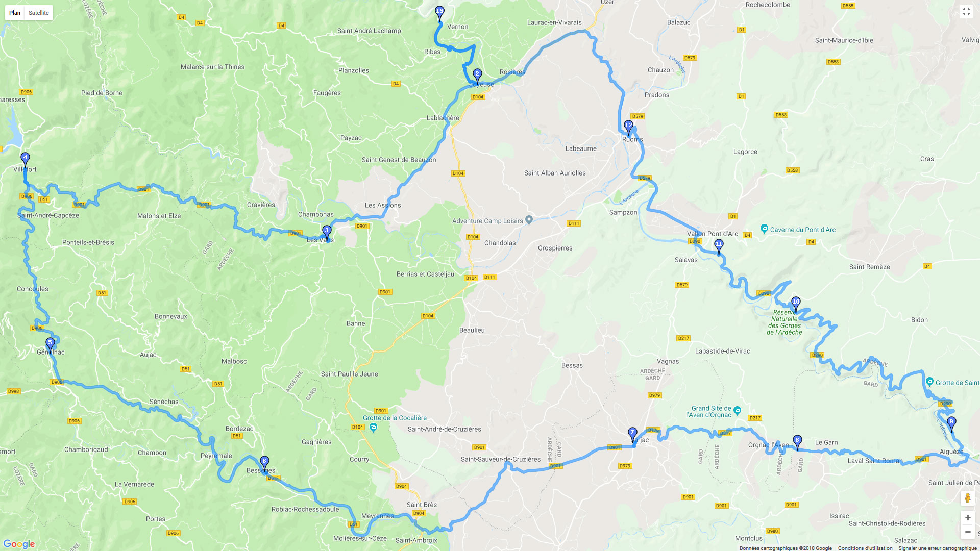 Pour zoomer sur la carte et avoir plus de détails, connectez-vous ! Carte roadbook Ardèche et Cévennes