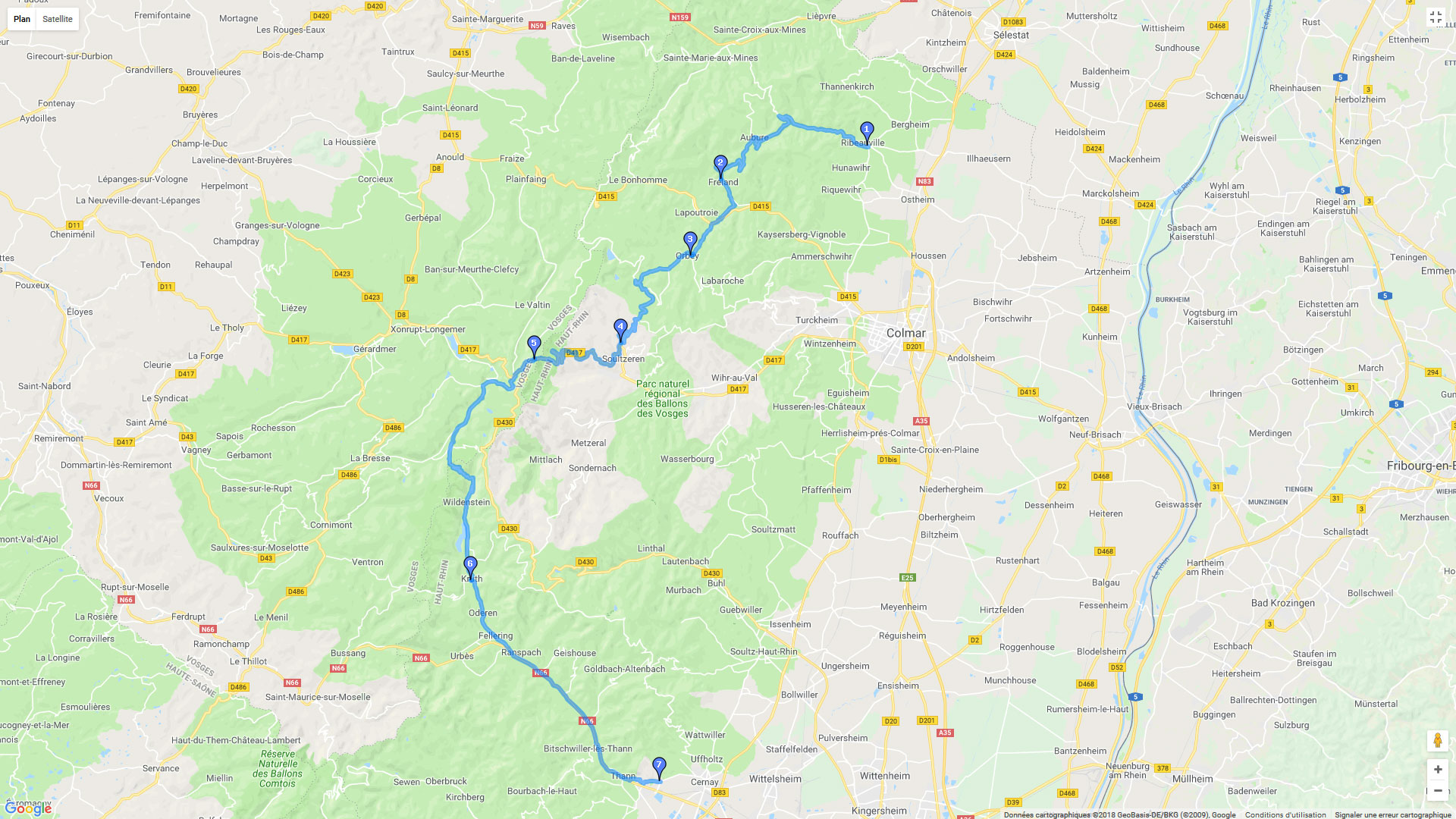 Pour zoomer sur la carte et avoir plus de détails, connectez-vous ! Carte roadbook La route des crêtes en Alsace