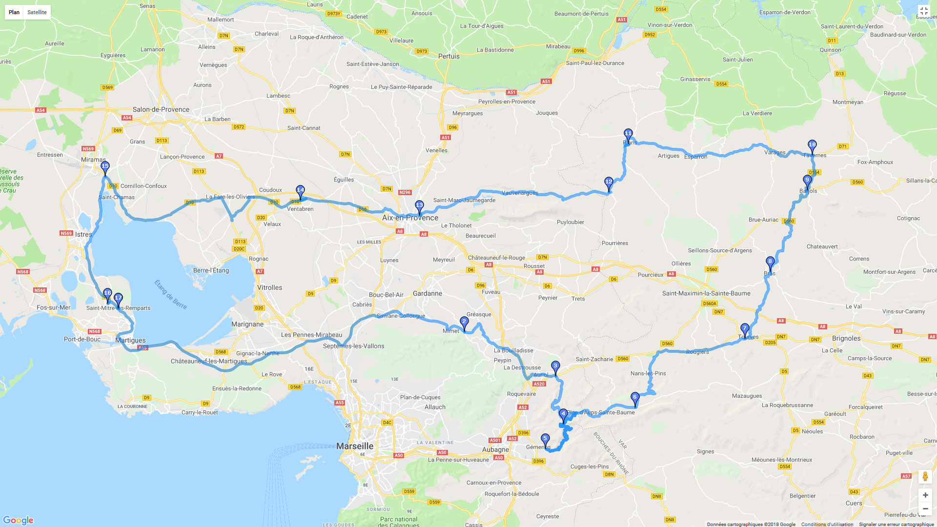 Pour zoomer sur la carte et avoir plus de détails, connectez-vous ! Carte roadbook Sainte Baume
