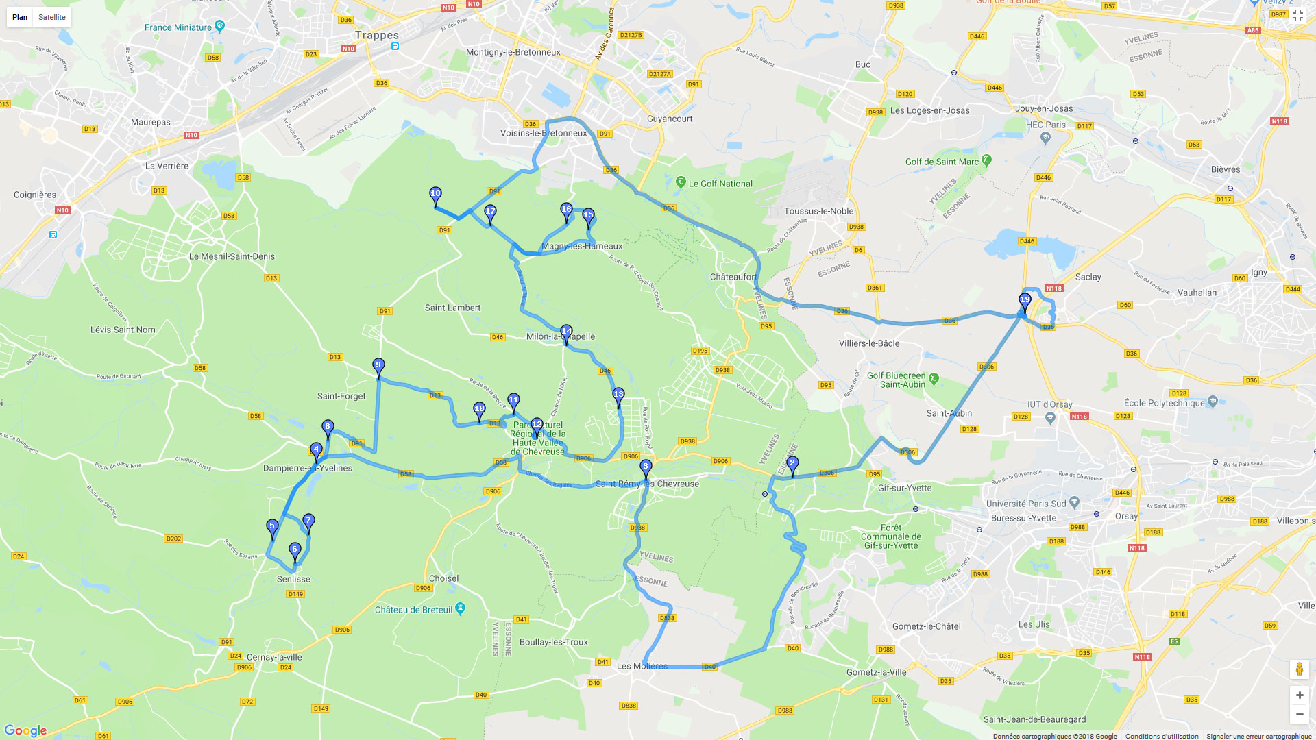 Pour zoomer sur la carte et avoir plus de détails, connectez-vous ! Carte roadbook Liou vallée de Chevreuse