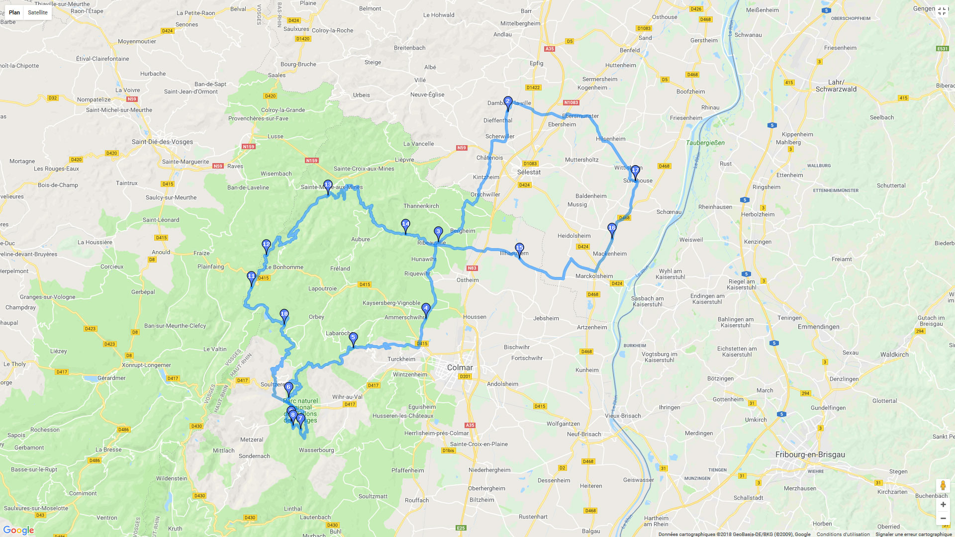 Pour zoomer sur la carte et avoir plus de détails, connectez-vous ! Carte roadbook Ballons des Vosges nord