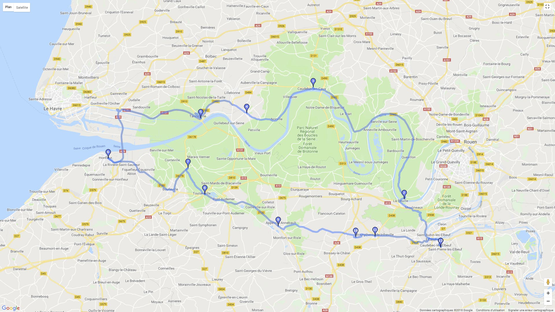 Pour zoomer sur la carte et avoir plus de détails, connectez-vous ! Carte roadbook Elbeuf Honfleur
