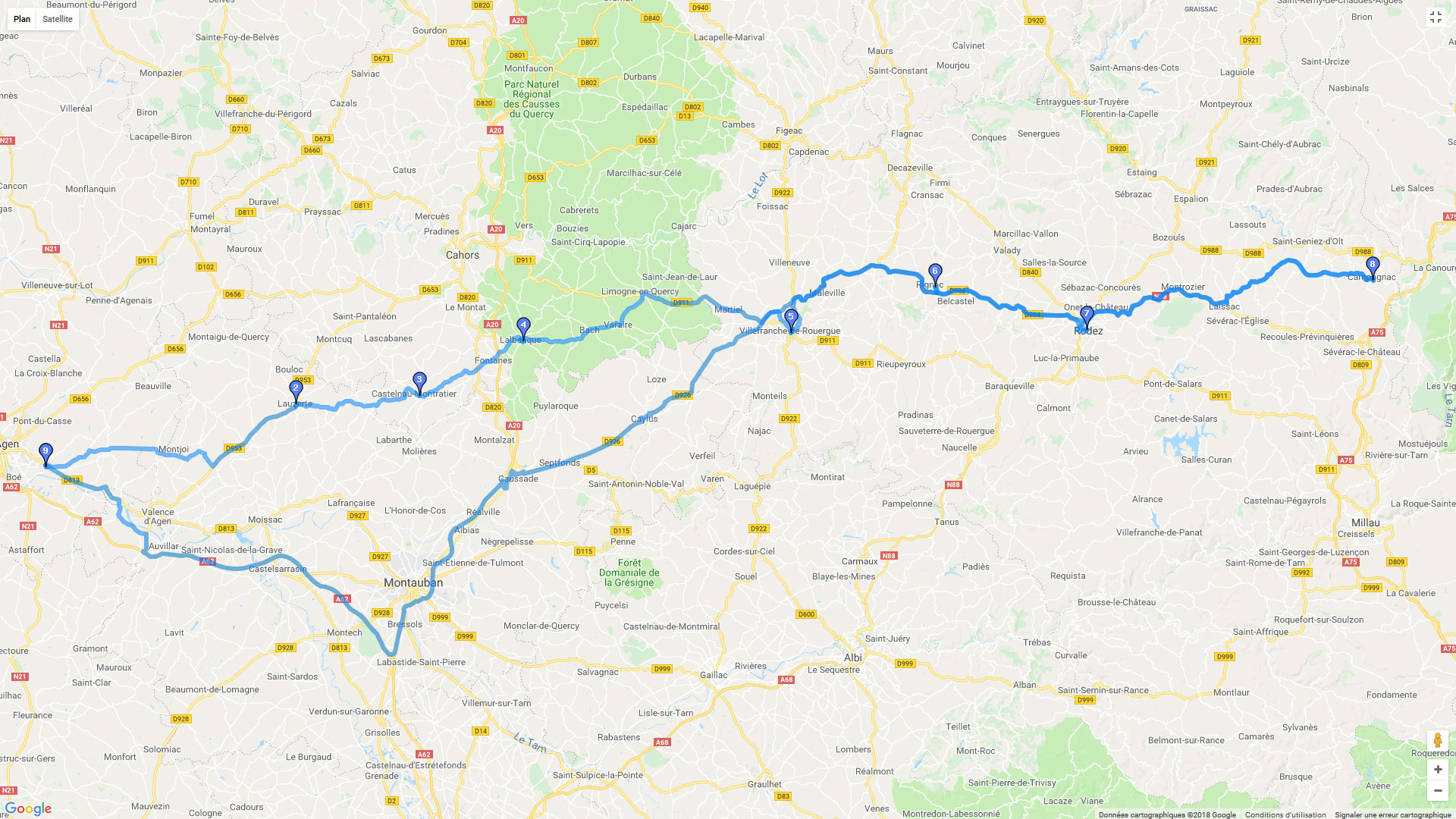 Pour zoomer sur la carte et avoir plus de détails, connectez-vous ! Carte roadbook Casteculier Campagnac