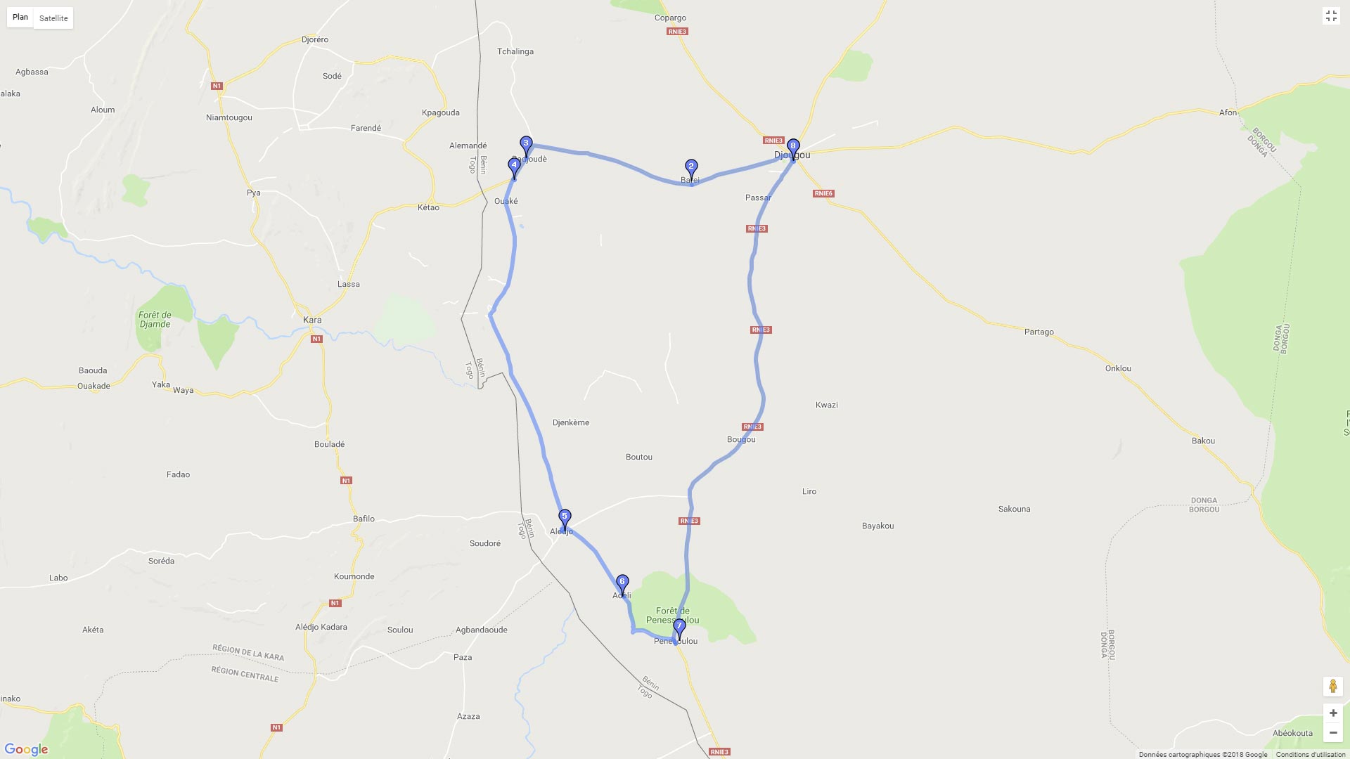 Pour zoomer sur la carte et avoir plus de détails, connectez-vous ! Carte roadbook Balade en région Donga Bénin