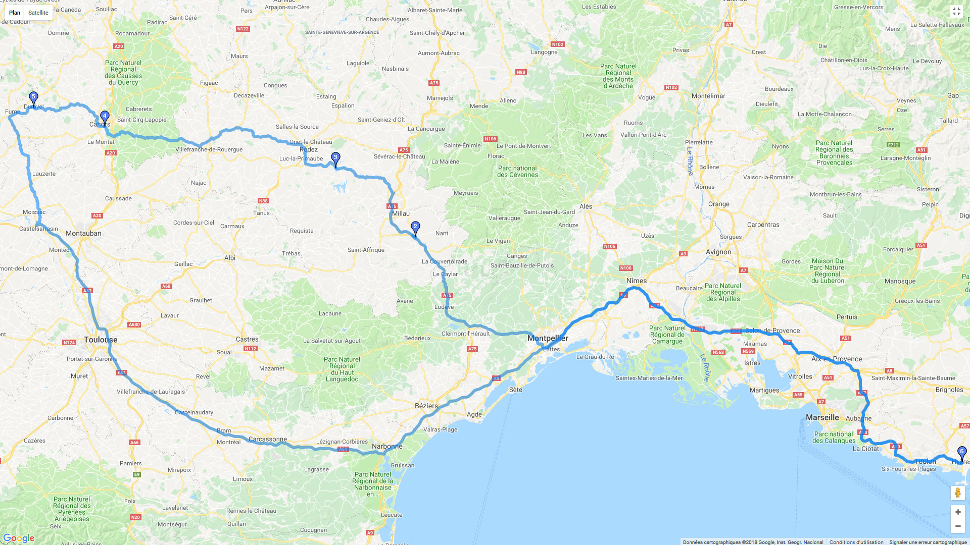 Pour zoomer sur la carte et avoir plus de détails, connectez-vous ! Carte roadbook Du Var vers le Lot