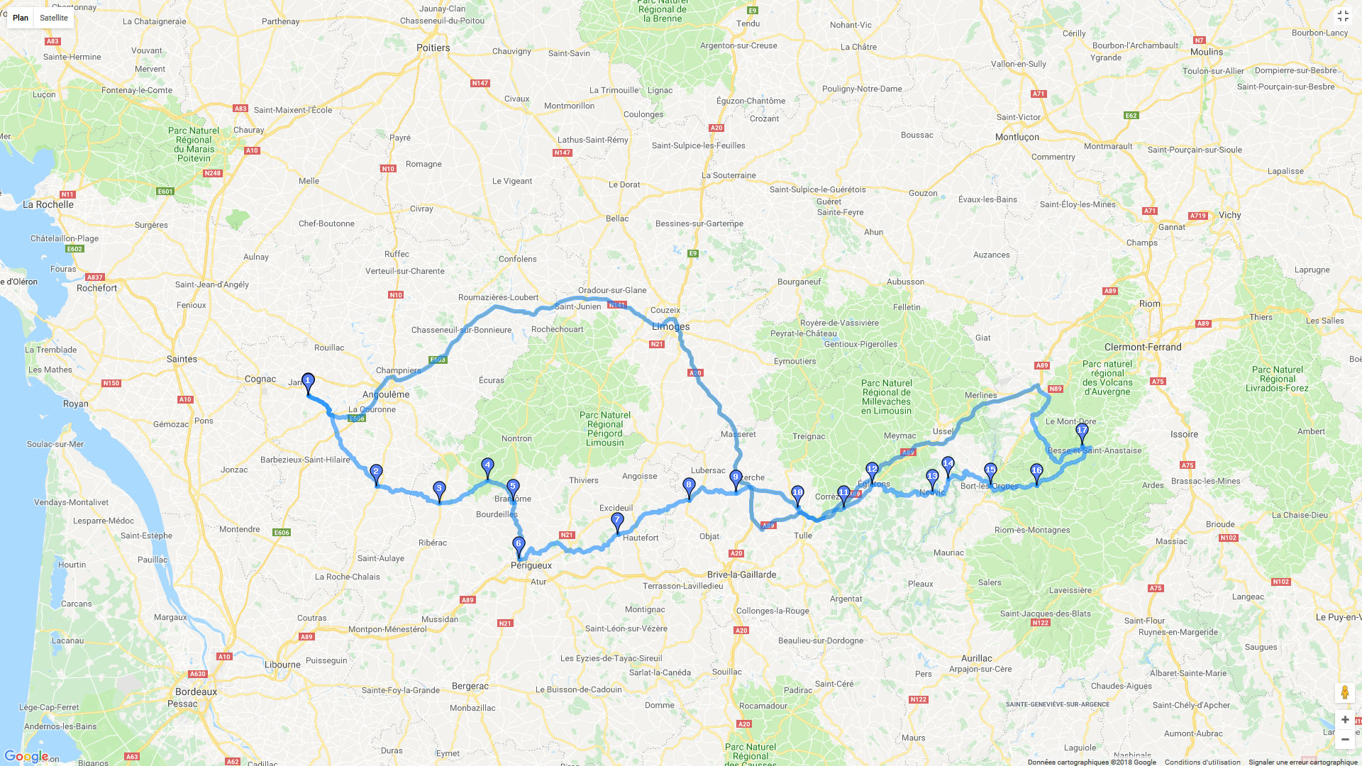 Pour zoomer sur la carte et avoir plus de détails, connectez-vous ! Carte roadbook Parc naturel du Périgord Limousin