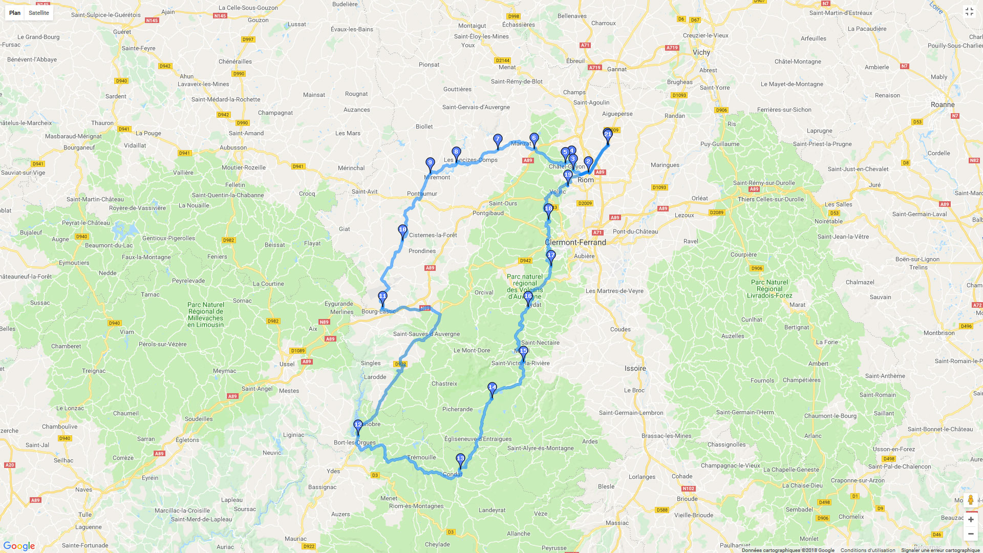 Pour zoomer sur la carte et avoir plus de détails, connectez-vous ! Carte roadbook Les Combrailles
