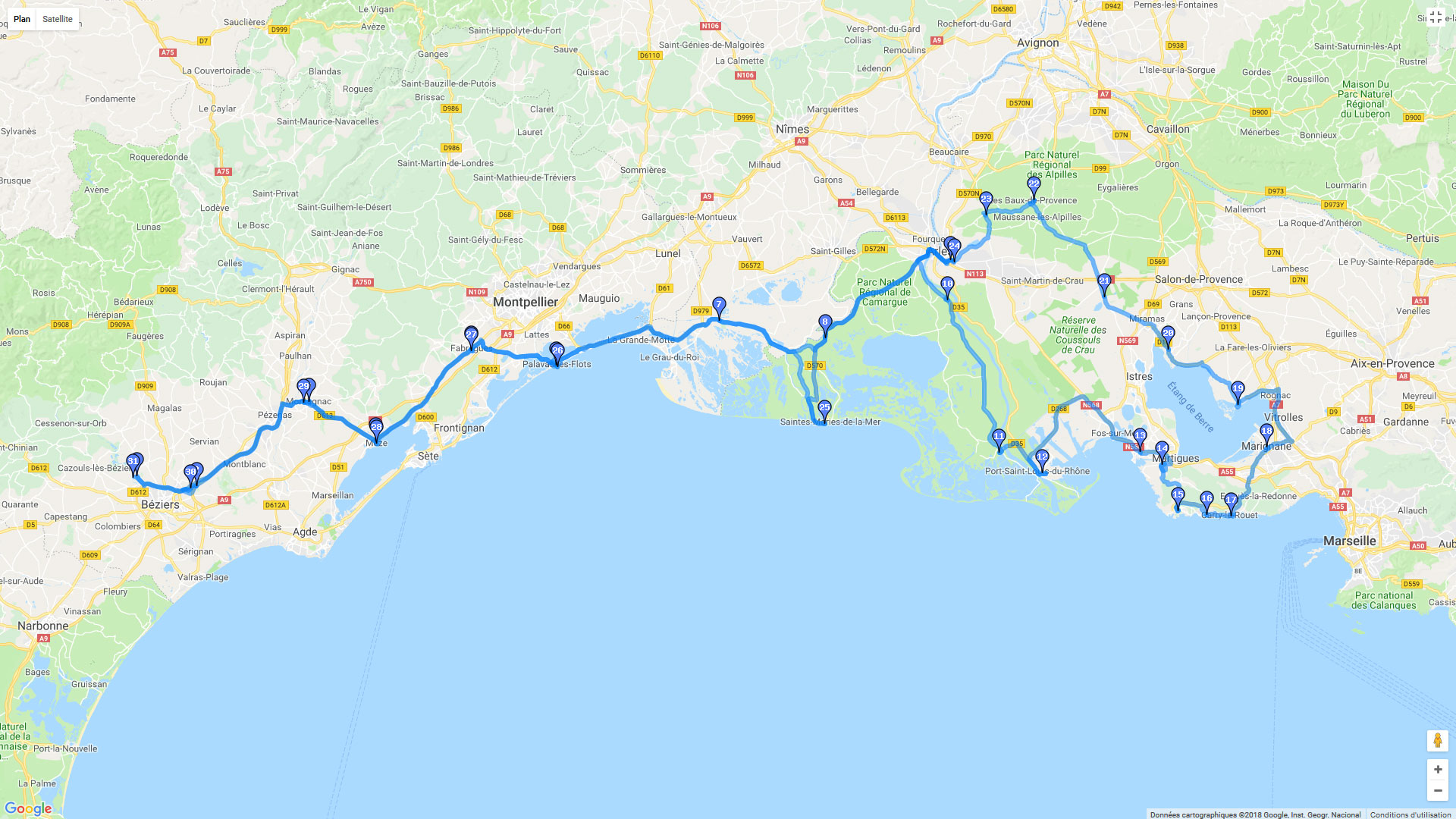Pour zoomer sur la carte et avoir plus de détails, connectez-vous ! Carte roadbook La cote bleue