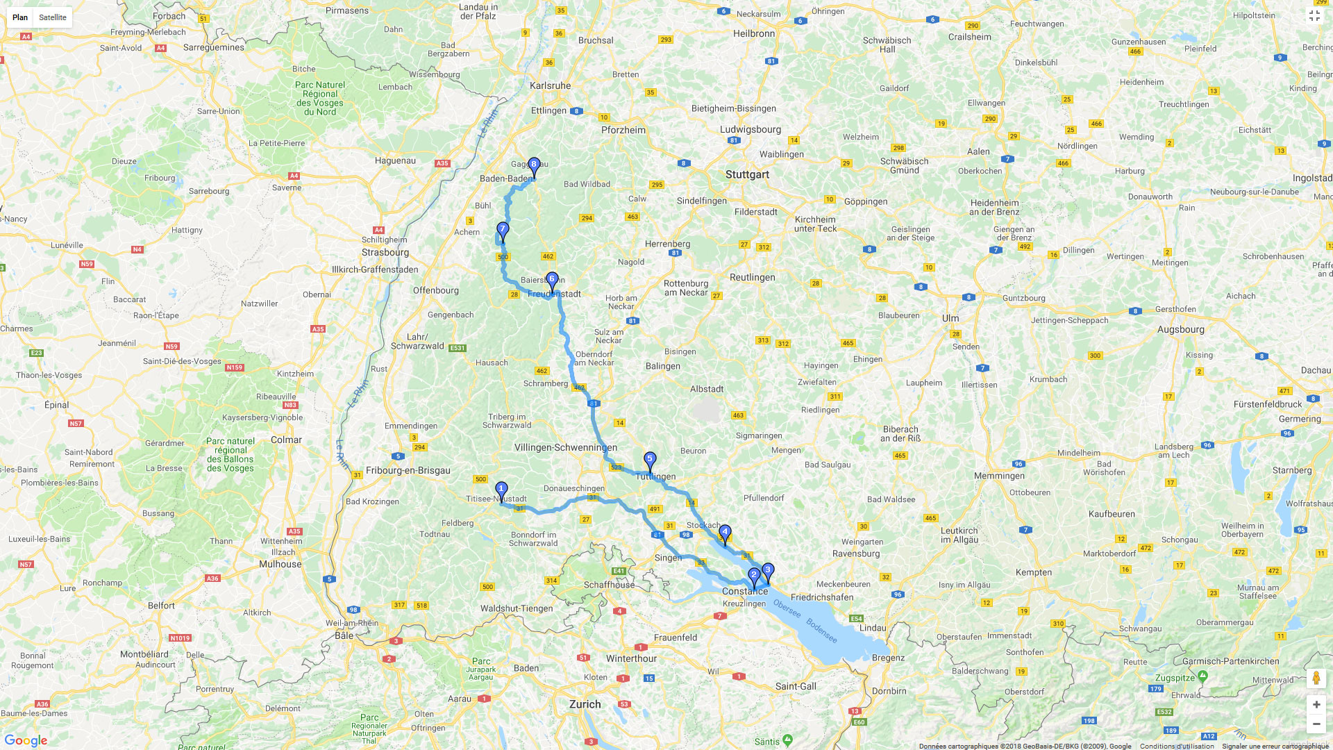 Pour zoomer sur la carte et avoir plus de détails, connectez-vous ! Carte roadbook Forêt Noire