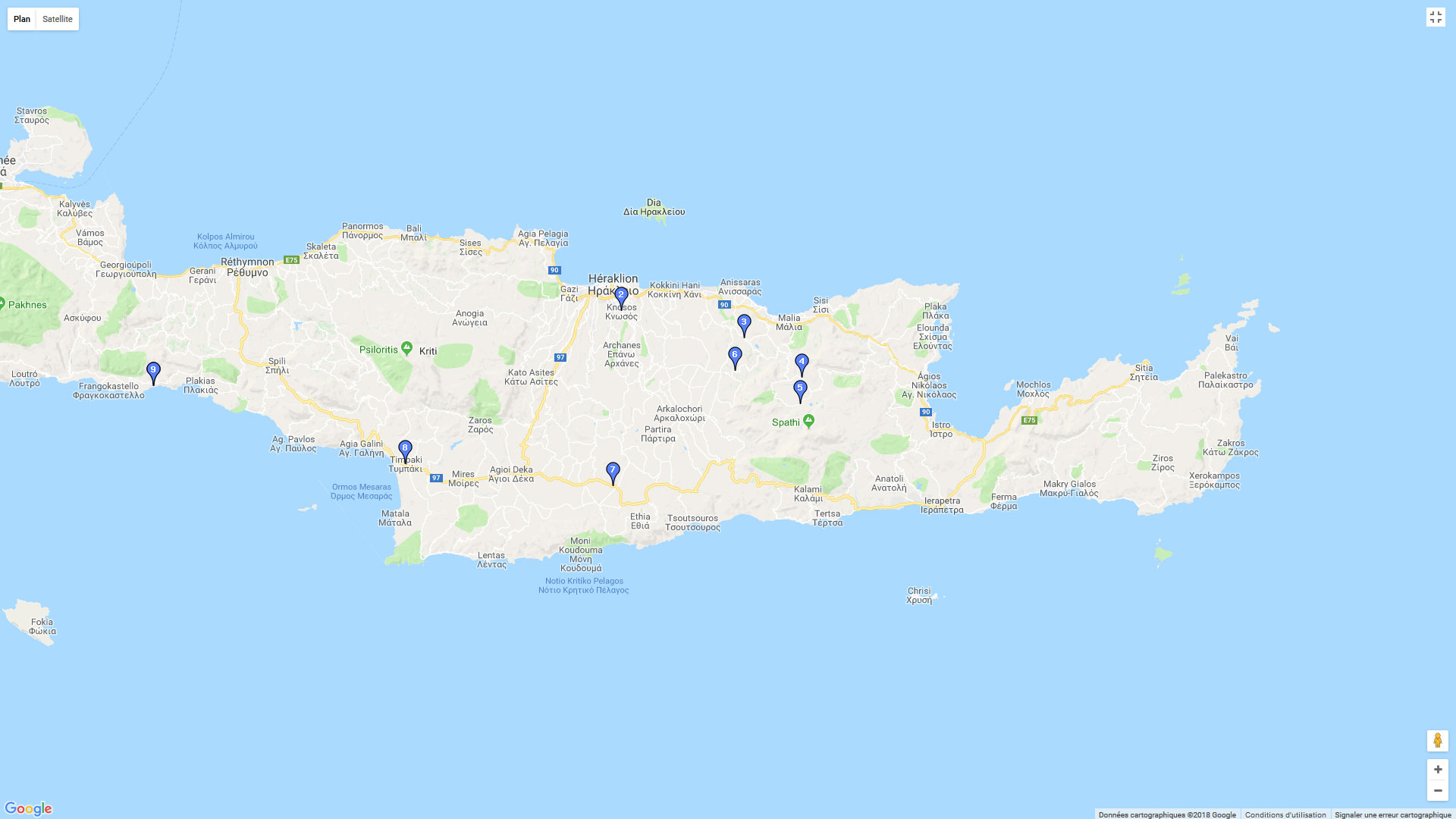 Pour zoomer sur la carte et avoir plus de détails, connectez-vous ! Carte roadbook Crète : Boucle Knossos et Lasithi