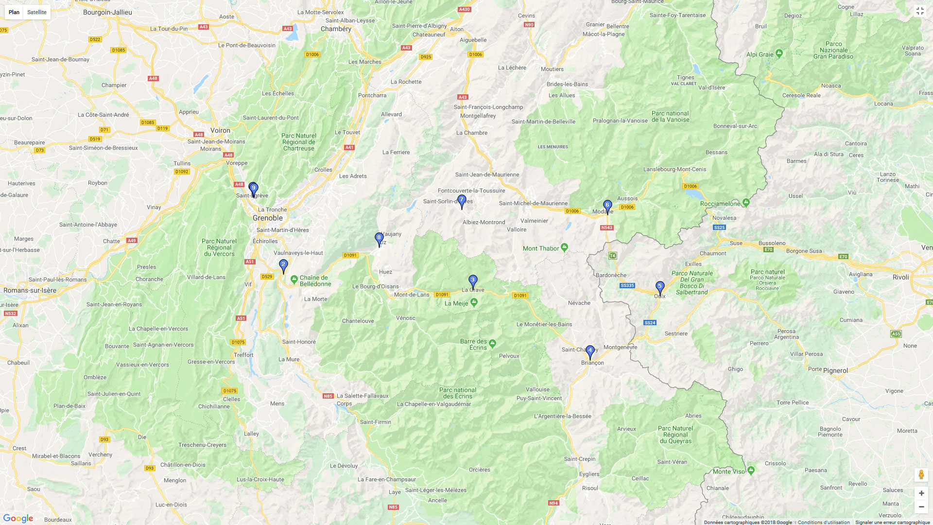 Pour zoomer sur la carte et avoir plus de détails, connectez-vous ! Carte roadbook Briançon et Maurienne