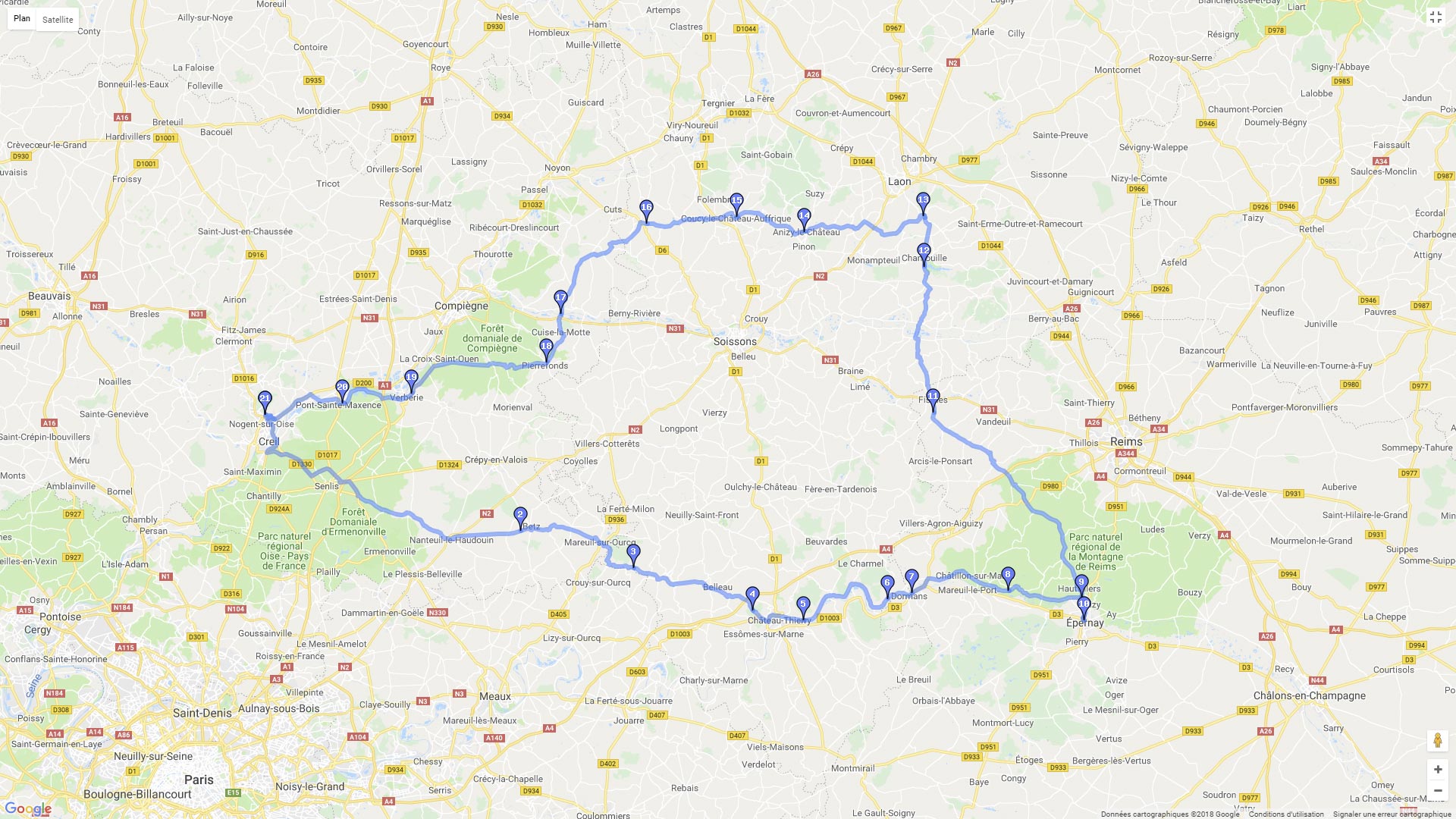 Pour zoomer sur la carte et avoir plus de détails, connectez-vous ! Carte roadbook Balade entre oise et Aisne