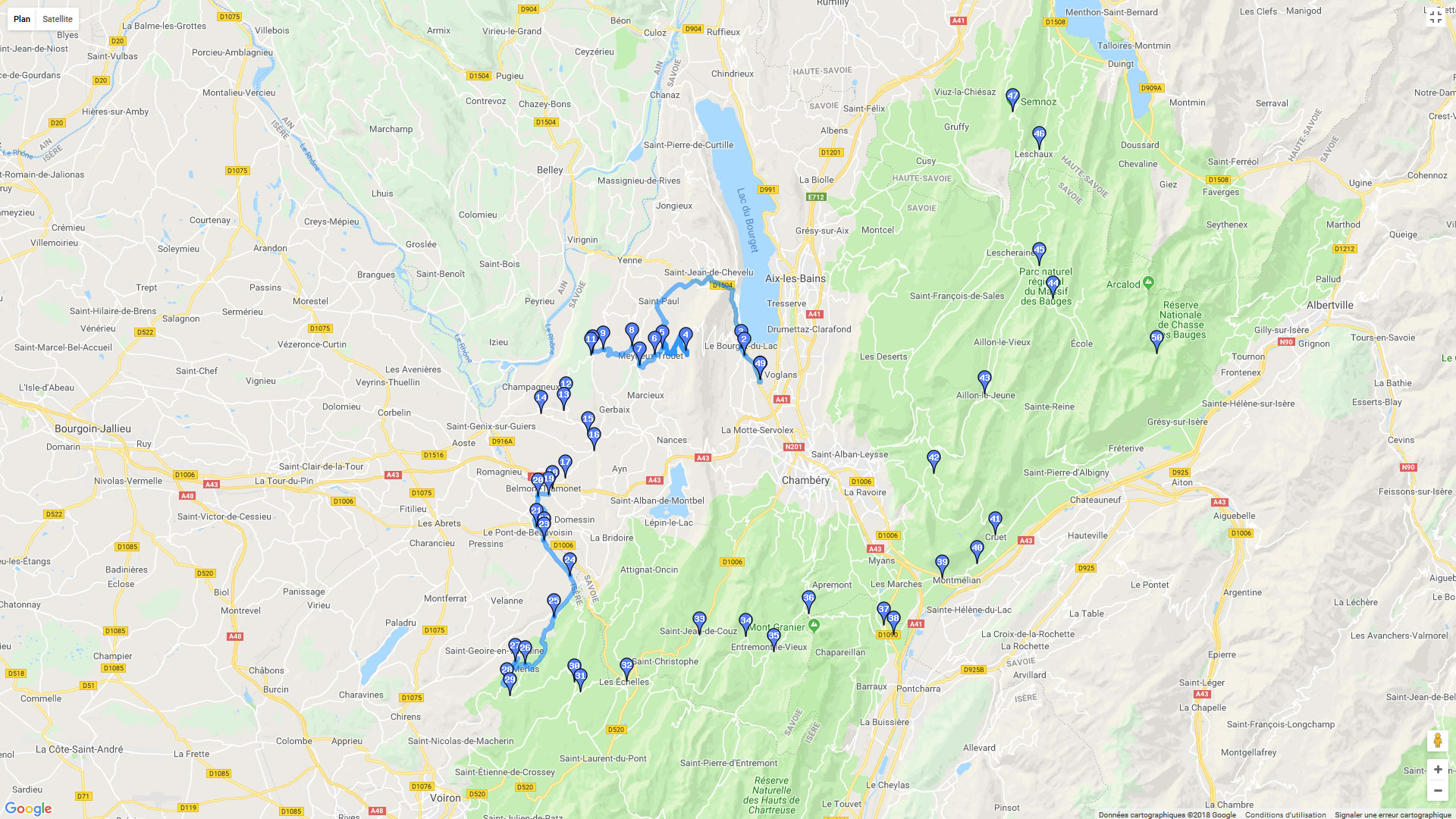 Pour zoomer sur la carte et avoir plus de détails, connectez-vous ! Carte roadbook Bauges et Chartreuses