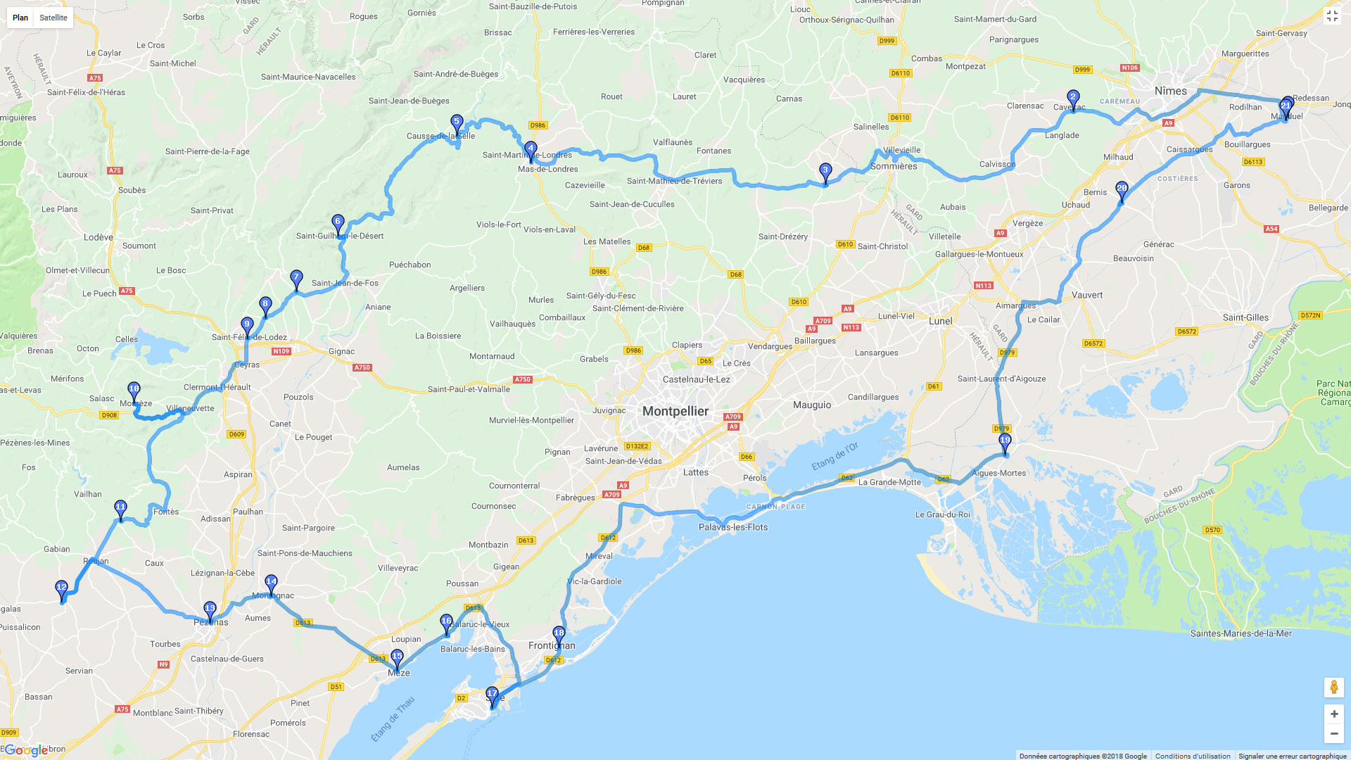 Pour zoomer sur la carte et avoir plus de détails, connectez-vous ! Carte roadbook Manduel - Pouzolles