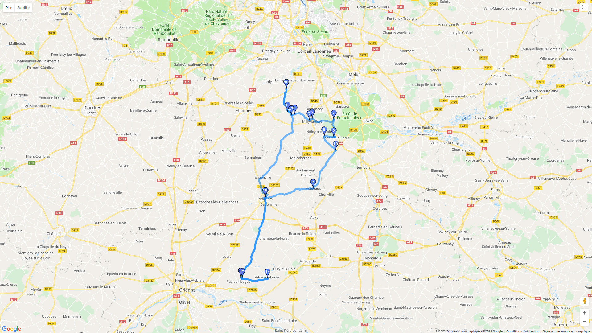 Pour zoomer sur la carte et avoir plus de détails, connectez-vous ! Carte roadbook Itteville - Vitry aux loges