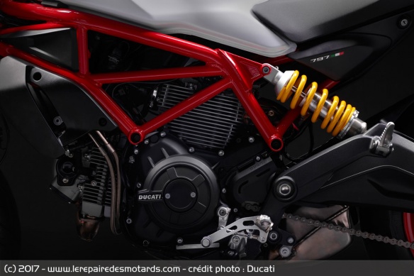 Le bicylindre à air de 803 cm3 est le même que sur le Scrambler
