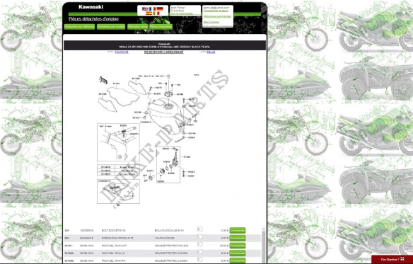 Liste des pièces détachées sur le site Bikeparts