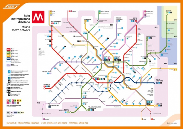 Le plan du métro à Milan pour aller au salon à la Rho Fiera (en haut à gauche)